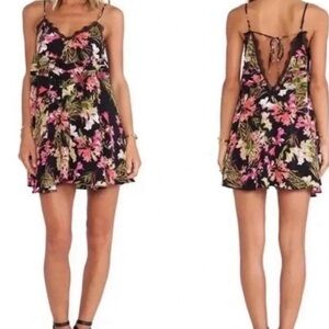 Lovers + Friends Black Floral Spaghetti-Strap Mini Dress New with Tags!
